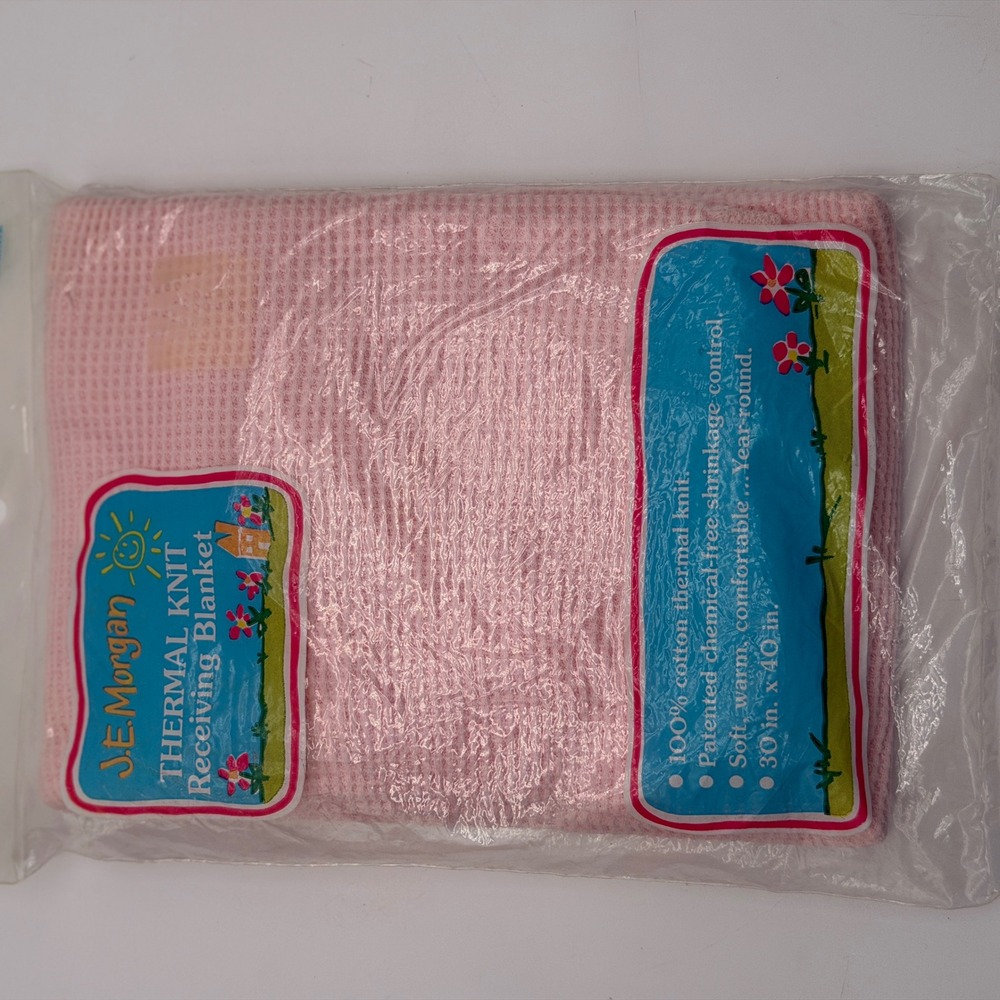 JE Morgan Pink Thermal Knit Receiving Blanket 100% Cotton Waffle Made in USA NEW